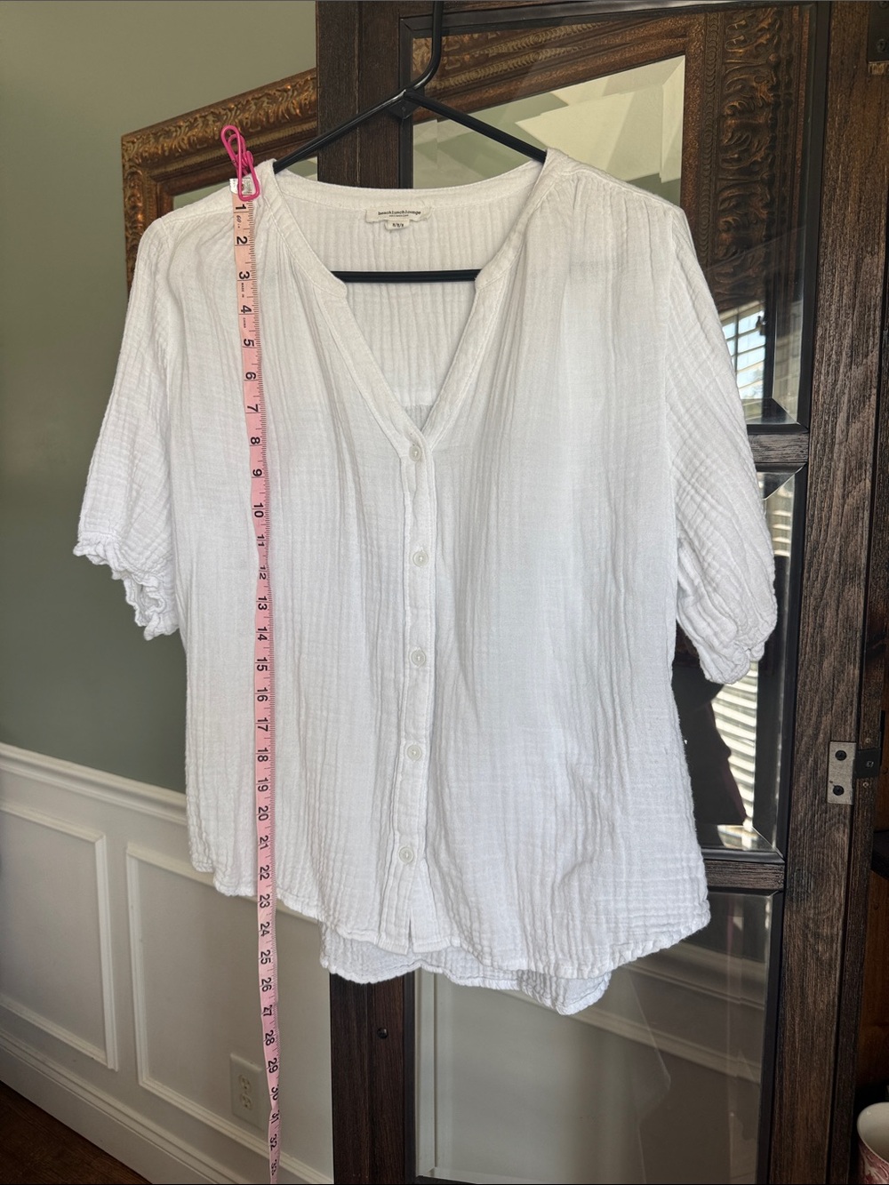 Women’s beachlunchlounge White Button-Front Gauze Blouse Size M